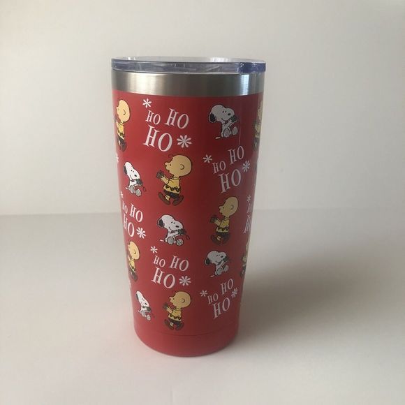 PEANUTS SNOOPY CHARLIE BROWN - HO HO HO CHRISTMAS 16 OZ STAINLESS TUMBLER COFFEE - Picture 2 of 4